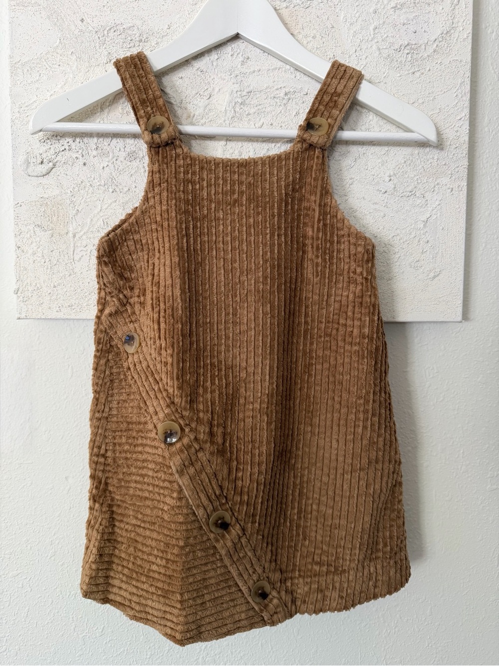 Zara Girls' Corduroy Button-Front Pinafore Dress — Brown